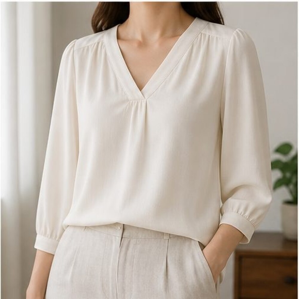 Cream Ruffle Blouse - Picture 2 of 6